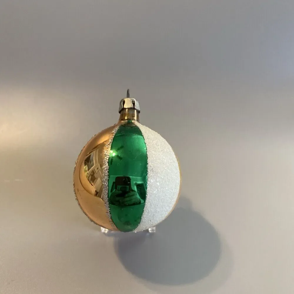 Vintage Hand-Blown Glass Christmas Ornament 6.25” Ball Mica Striped Multicolor